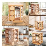Porta Especias Giratorio Cuadrado de Madera con 12 Frascos Cocina YLigas Regalo