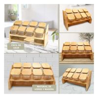 Porta Condimentos Rectangular de Madera con 8 Frascos Cuadrados para Cocina YLigas Regalo