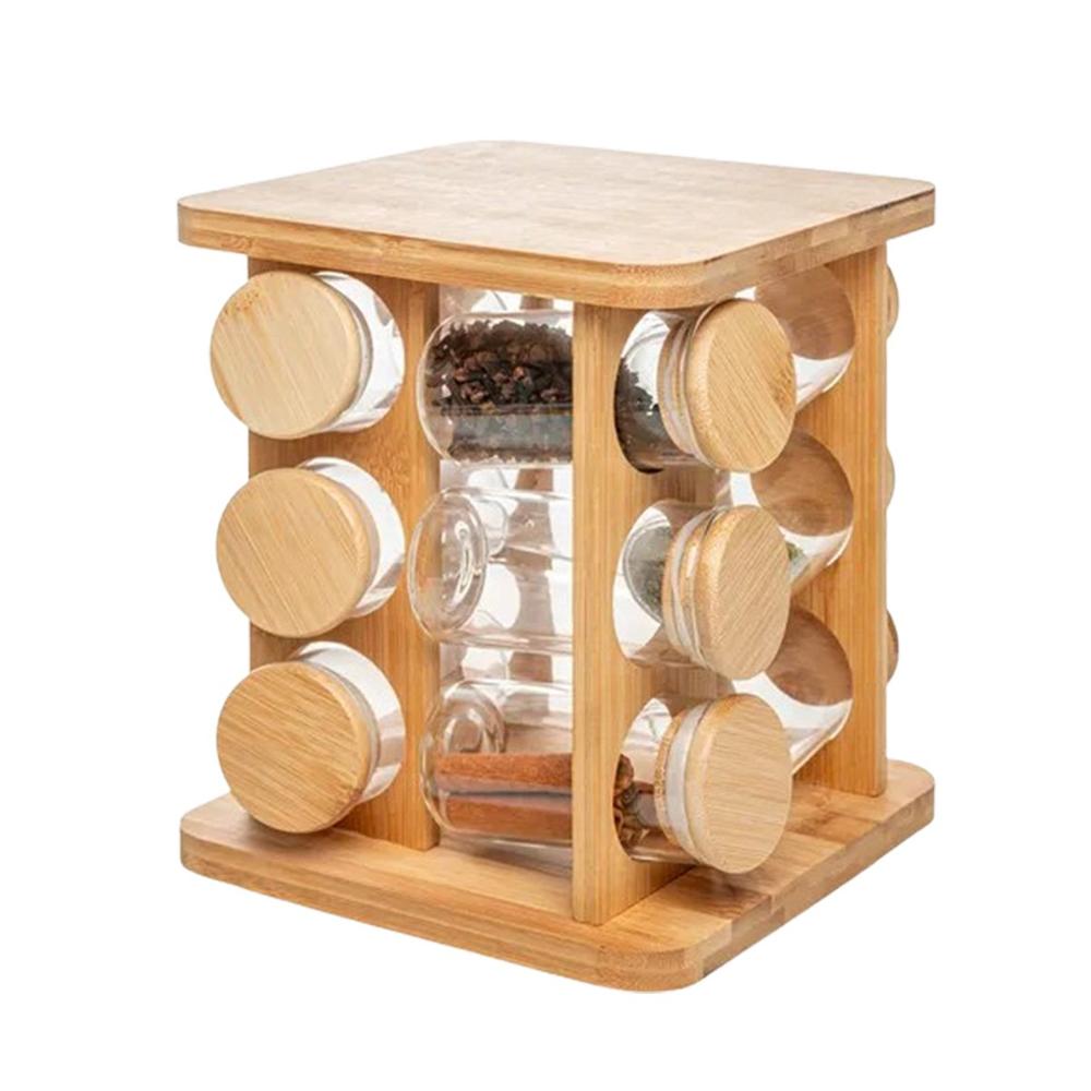 Organizador Giratorio Cuadrado de Madera con 12 Frascos para Cocina YRegalo Sticker