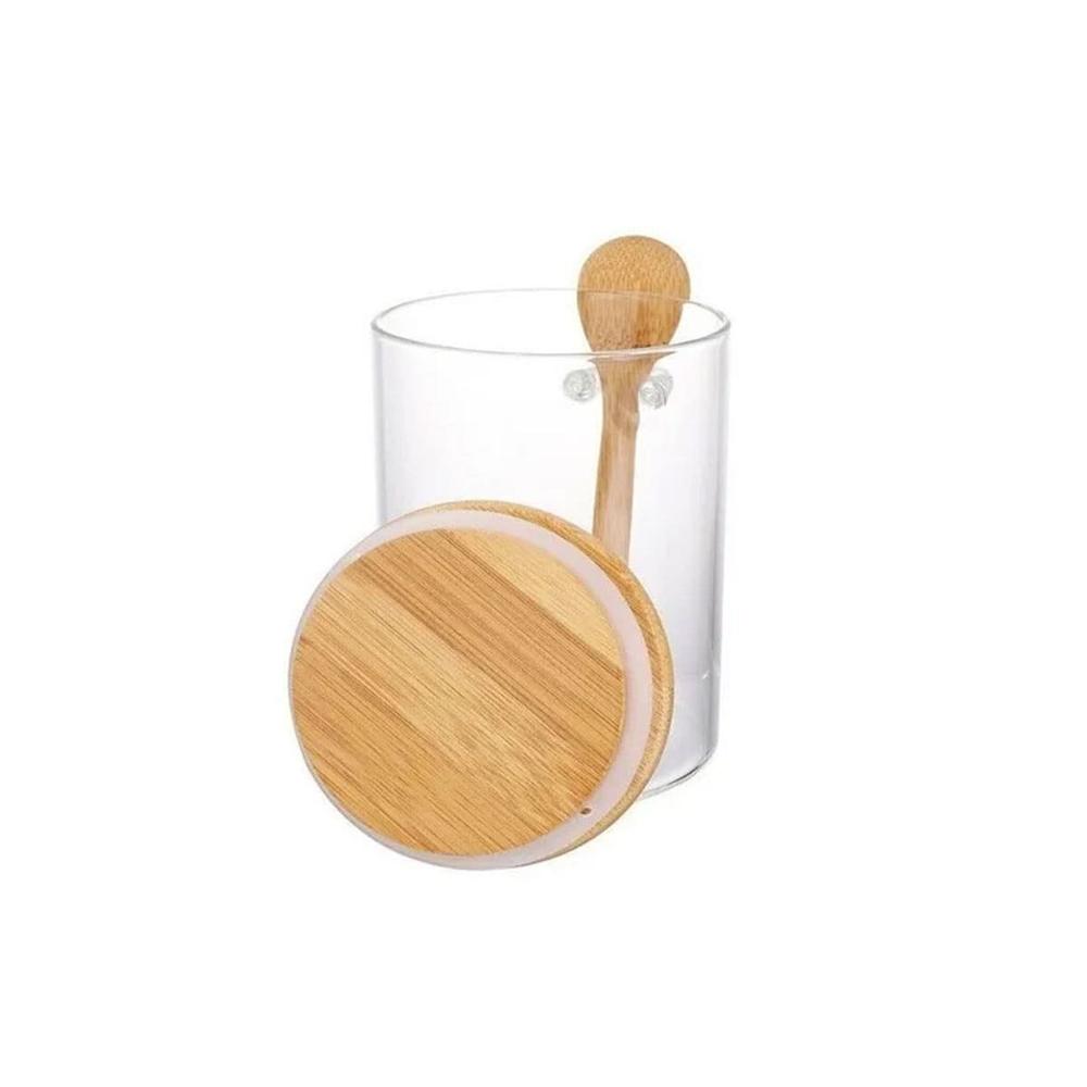 Frasco de Medidas 10x11cm de Vidrio Transparente con Cuchara y Tapa Ajustada YRegalo Sticker
