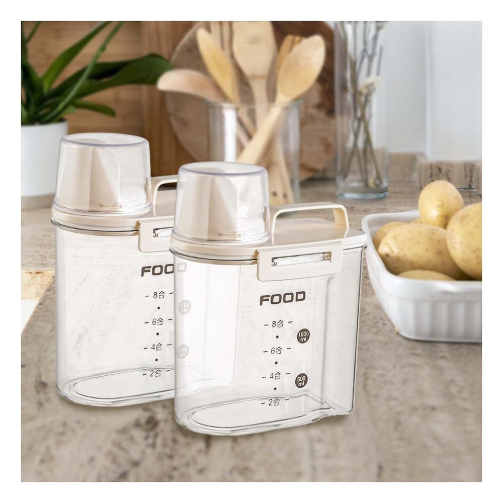 Contenedor Funcional con Boquilla Tapa y Asa de 1L Color Crema Resistente y Practico