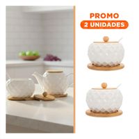 Pack2 Contenedor de Color Blanco Circular 500ml con Base y Tapa Bambu Y Regalo Sticker