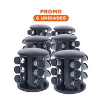 Pack6 Set de 12 Frascos en Condimentero de Color Negro Giratorio YRegalo Sticker