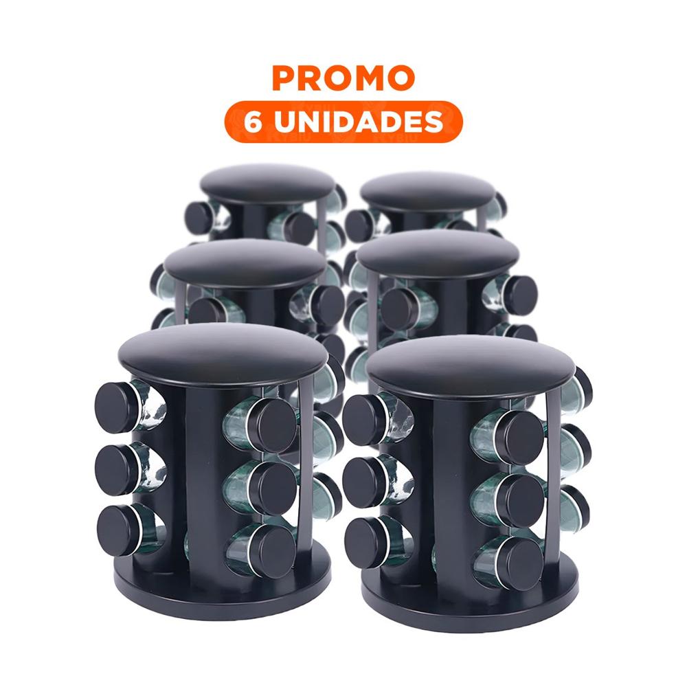 Pack6 Set de 12 Frascos en Condimentero de Color Negro Giratorio YRegalo Sticker