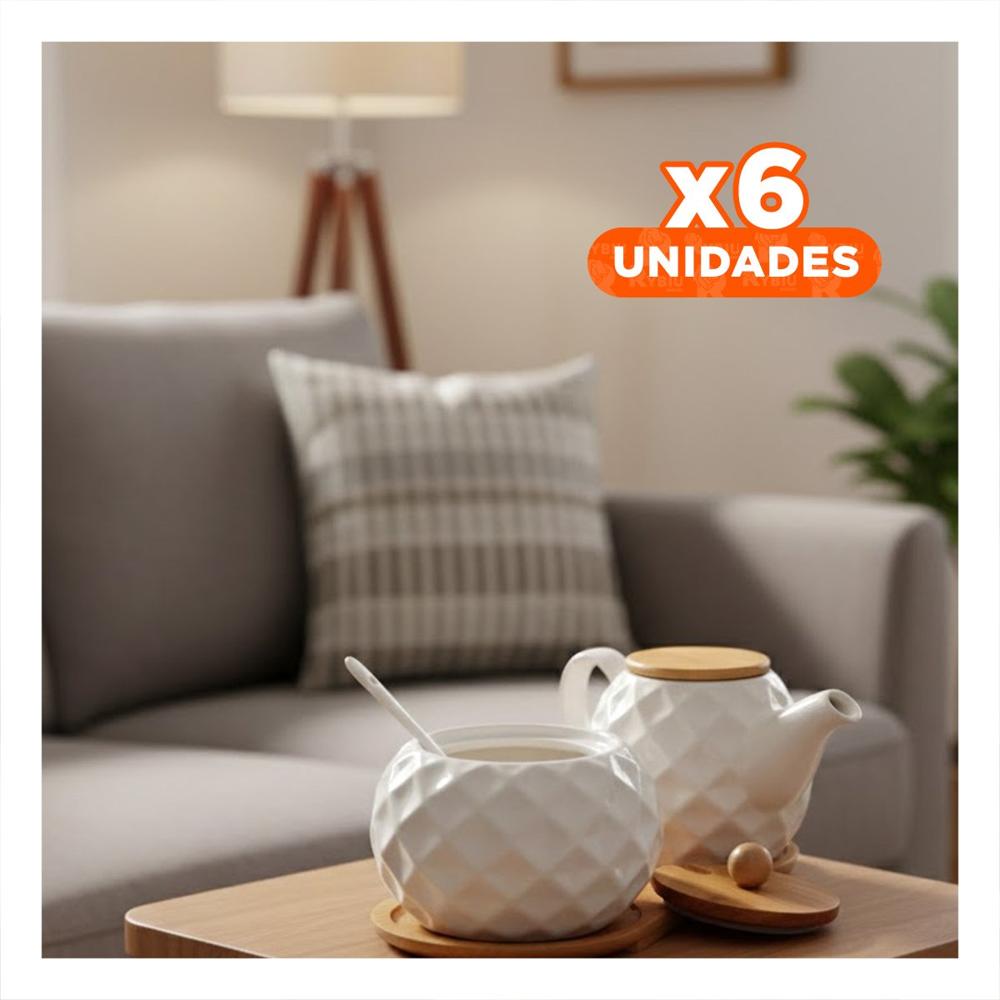 Pack6 Frasco en Forma Circular 500ml con Tapa Bambu Cuchara Base de Color Blanco