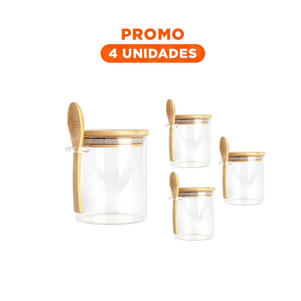 Pack4 Envase de Medidas 10x11cm Transparente en Vidrio con Tapa Funcional