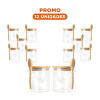 Pack12 Tarro de Medidas 10x11cm Transparente con Tapa Practica y Cuchara Interna