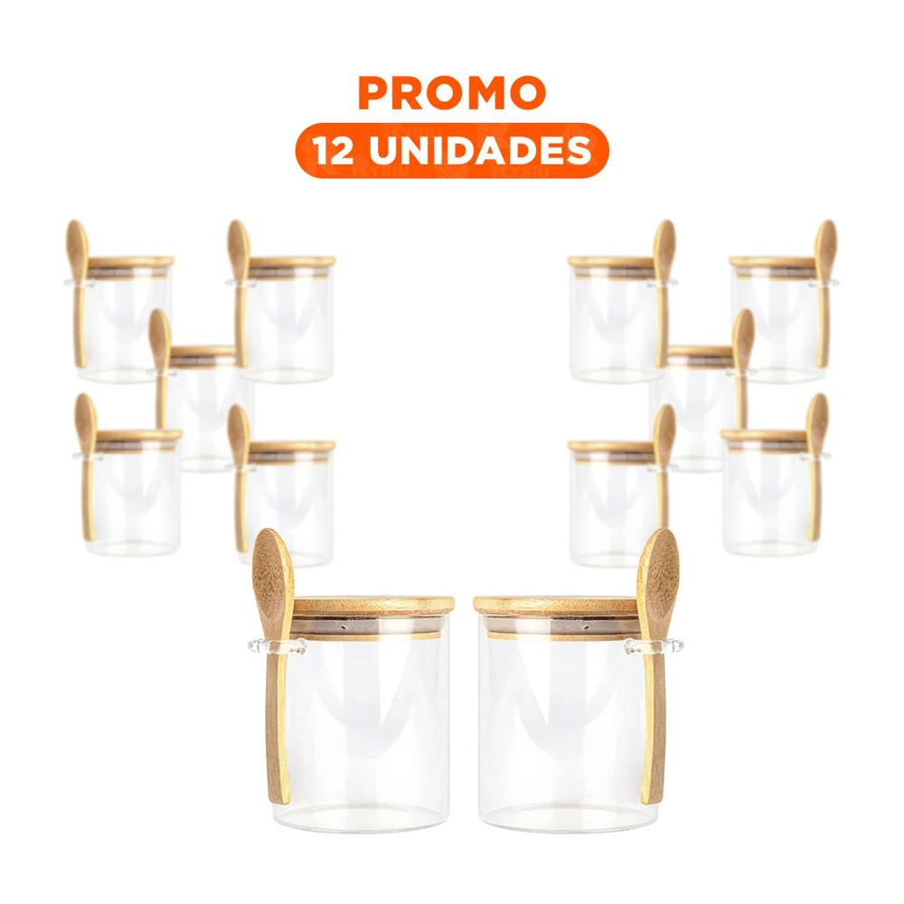Pack12 Tarro de Medidas 10x11cm Transparente con Tapa Practica y Cuchara Interna