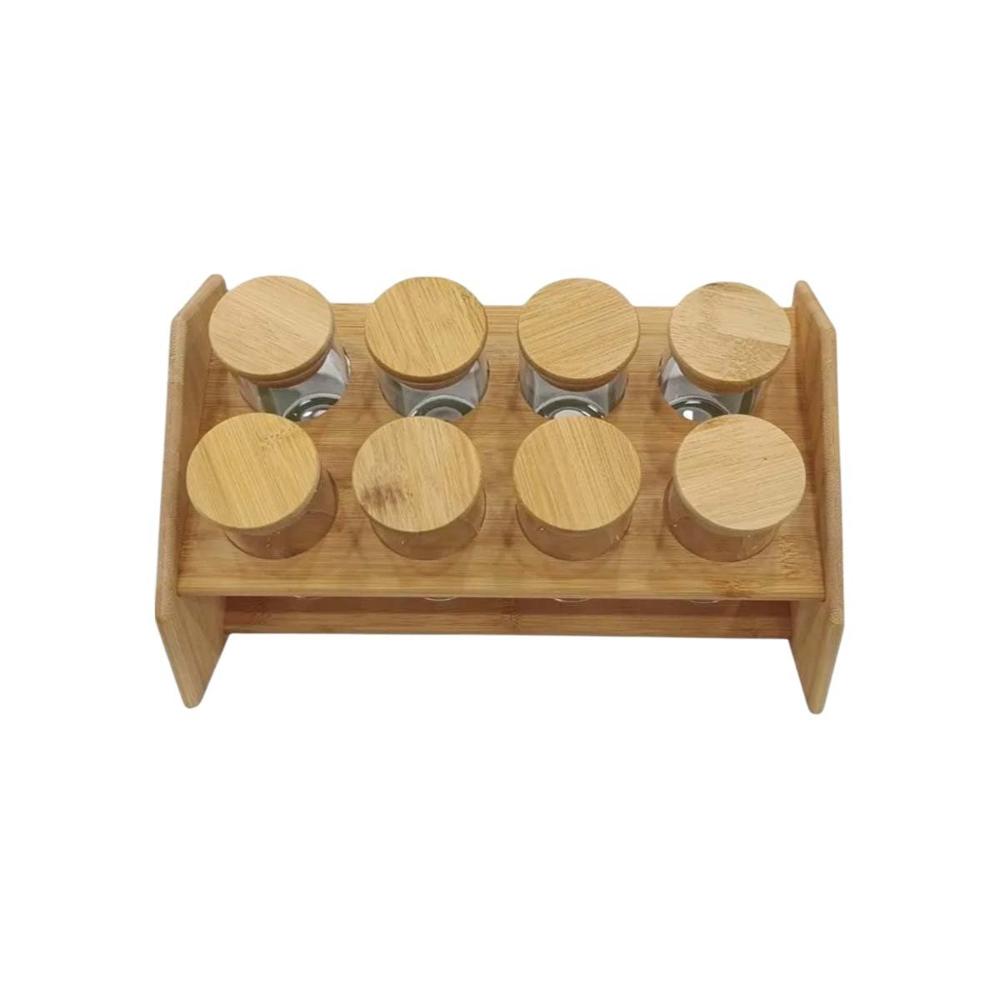 Porta Condimentos Rectangular con 8 Frascos Circulares de Madera Cocina YRegalo Sticker