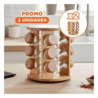 Pack2 Organizador de condimentos Giratorio 12 Frascos Base Madera YPapel Regalo