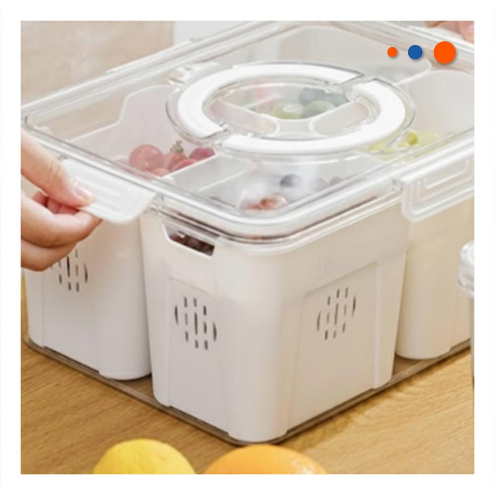 Contenedor Transparente con 4 Bandejas Escurridoras y Soporte para Cubiertos Y Papel Regalo