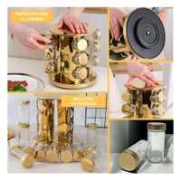 Condimentero de Cocina Circular de Color Dorado con 12 Frascos y Giro Suave YLigas Regalo
