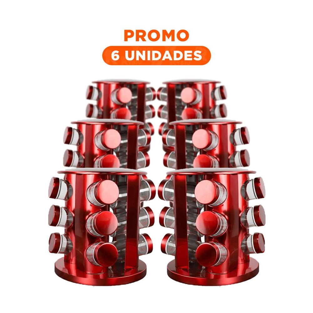 Pack6 Set condimentero Circular Rojo con 12 Frascos Duradero para Hogar YRegalo Sticker