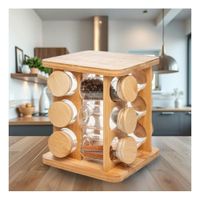 Sazonador Giratorio Cuadrado de Madera con 12 Frascos para Cocina YPapel Regalo