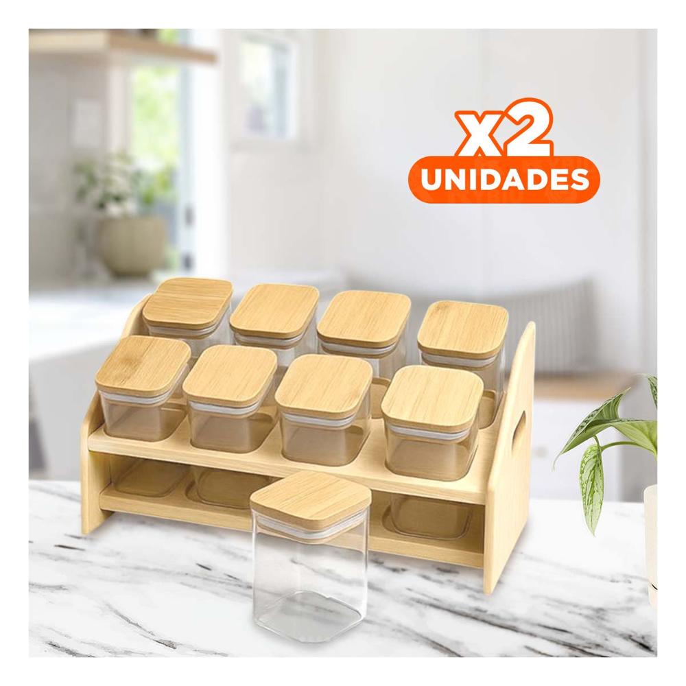 Pack2 Especiera Rectangular de Madera con 8 Frascos Cuadrados Cocina y Hogar YPapel Regalo