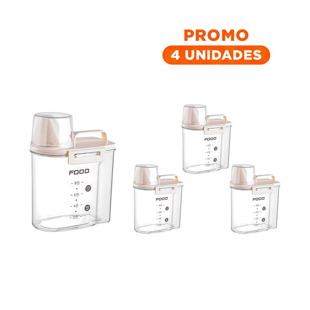 Pack4 Jarra Plastica con Boquilla Tapa y Asa de 1L Color Crema Resistente y Funcional