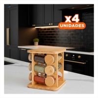 Pack4 Set Giratorio Cuadrado de Madera con 12 Frascos para Cocina YPapel Regalo