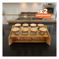 Pack2 Soporte para Especias Rectangular con 8 Frascos Circulares en Madera Hogar YPapel Regalo