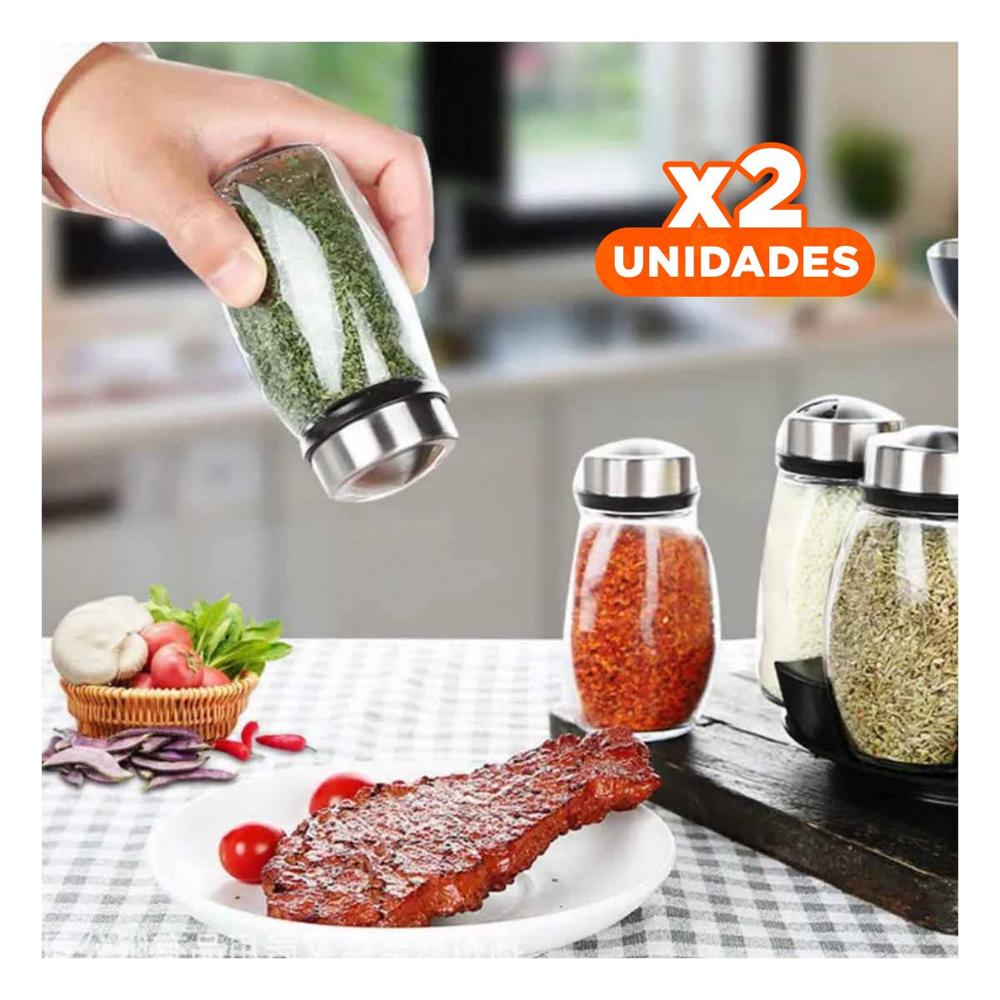 Pack2 Conjunto Condimentero de Color Plateado con 6 Frascos Giratorios