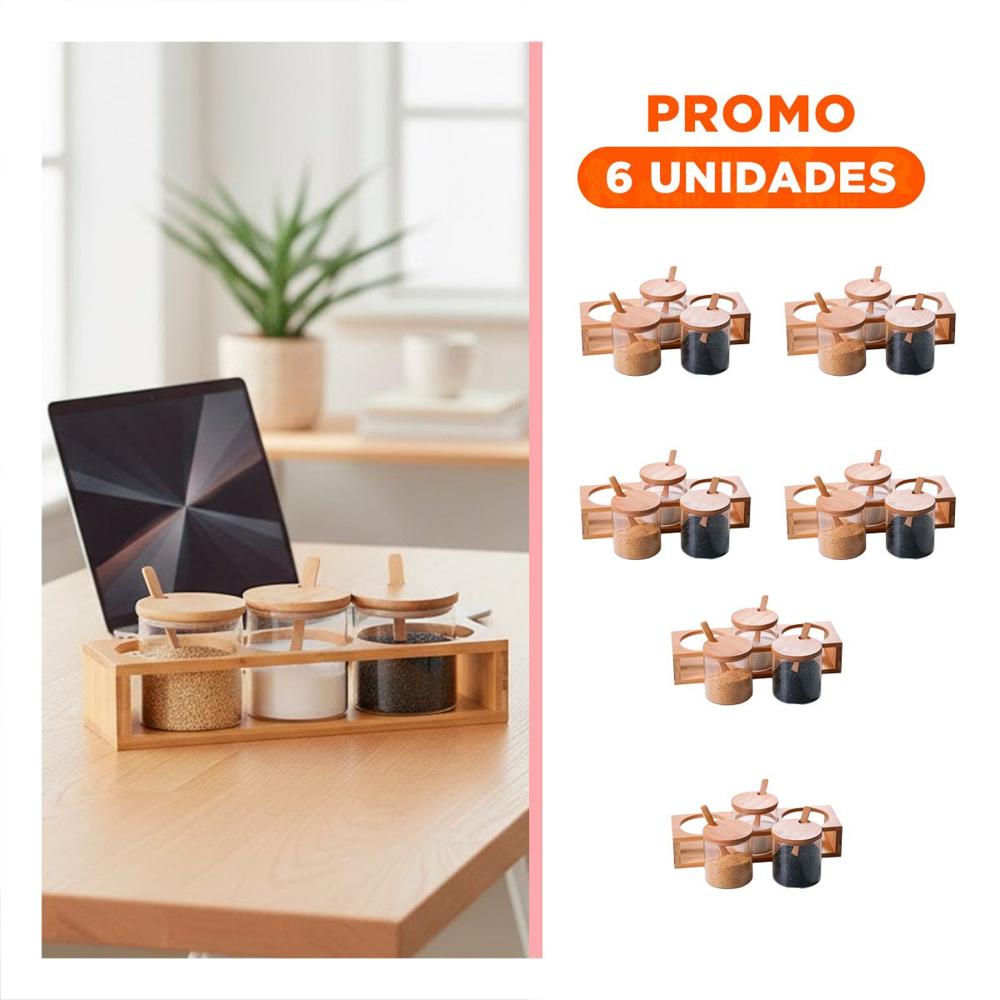Pack6 Set de Cocina con Frascos de Vidrio y Estante para Sal o condimentos YRegalo Sticker