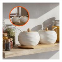Set de 2 Recipientes Blanco con Tapa Bambu 19.9cm Cocina y Almacenaje Diario