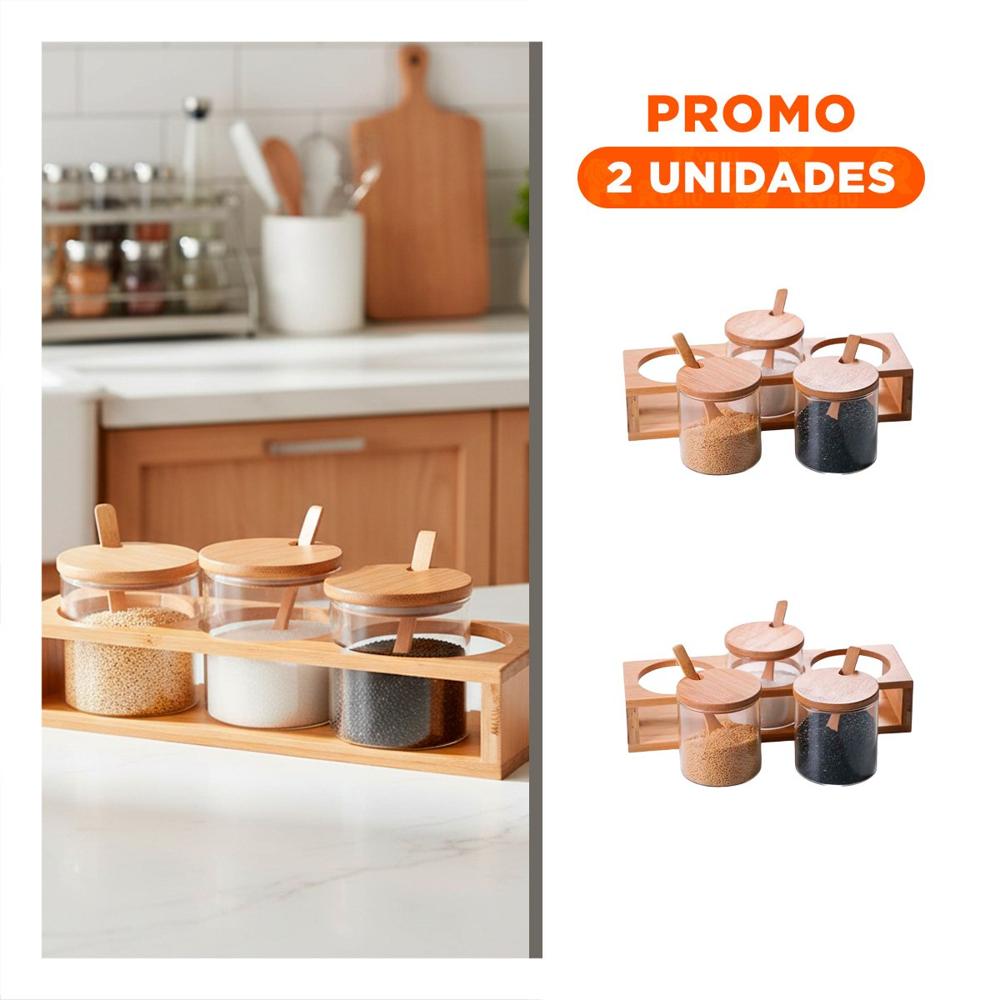Pack2 Juego de condimenteros con Base de Madera y Cucharas Diseno Minimalista YRegalo Sticker