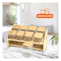 Pack2 Especiero Rectangular de Madera con 8 Frascos Cuadrados Cocina y Hogar