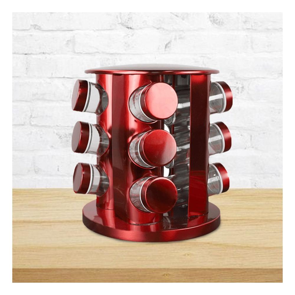 condimentero Giratorio Circular Rojo con 12 Frascos Practico y Funcional para Cocina