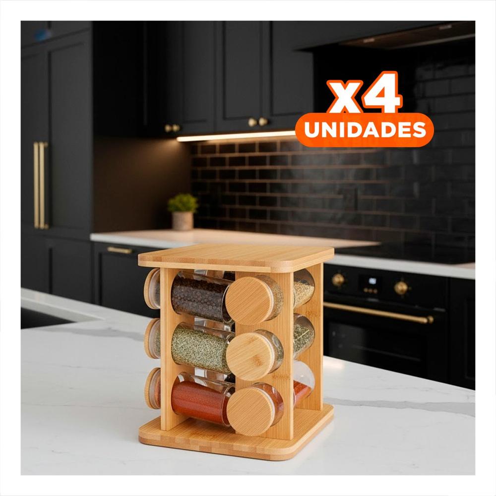 Pack4 Estacion Giratoria Cuadrada de Madera con 12 Frascos Cocina YRegalo Sticker