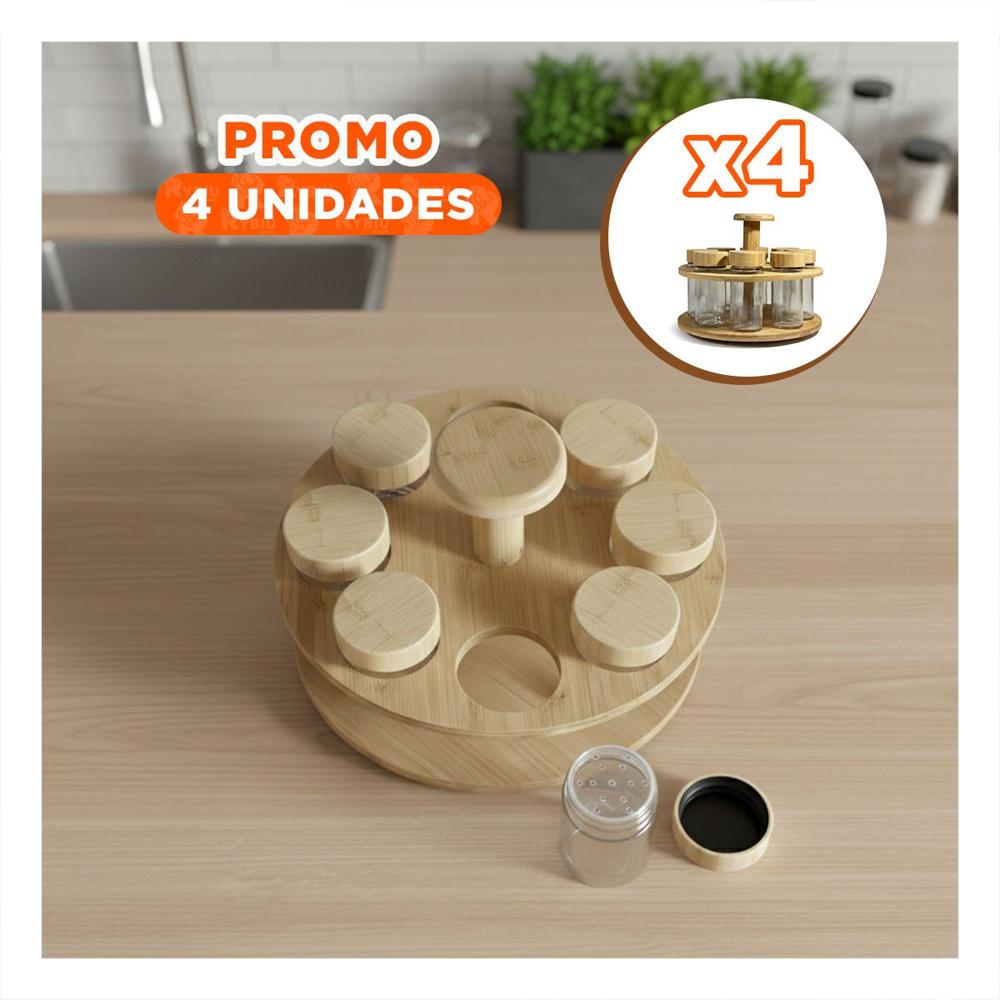 Pack4 Recipiente Giratorio con 8 Frascos para Acceso Facil a Especias YRegalo Sticker