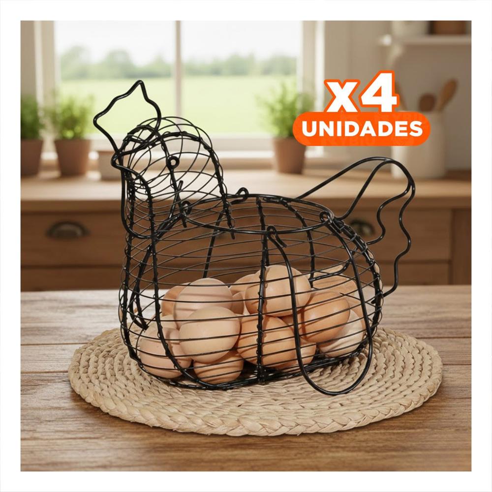 Pack4 Cajita para Huevos con Asa Negro con Diseño De Gallina para Hogar y Regalo Sticker