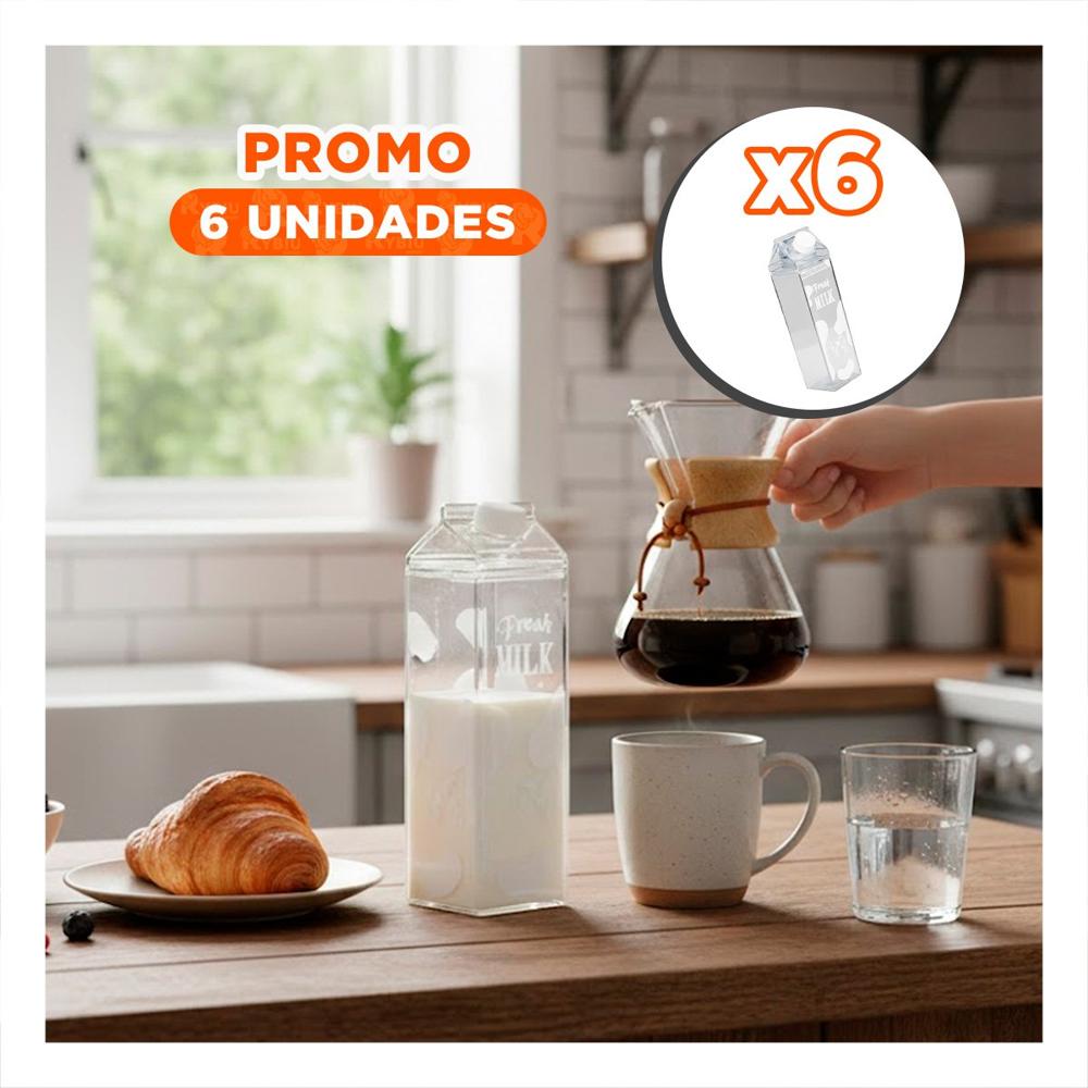 Pack6 Jarra de Liquidos Blanco Transparente 1L con Base Estable en su Mesada