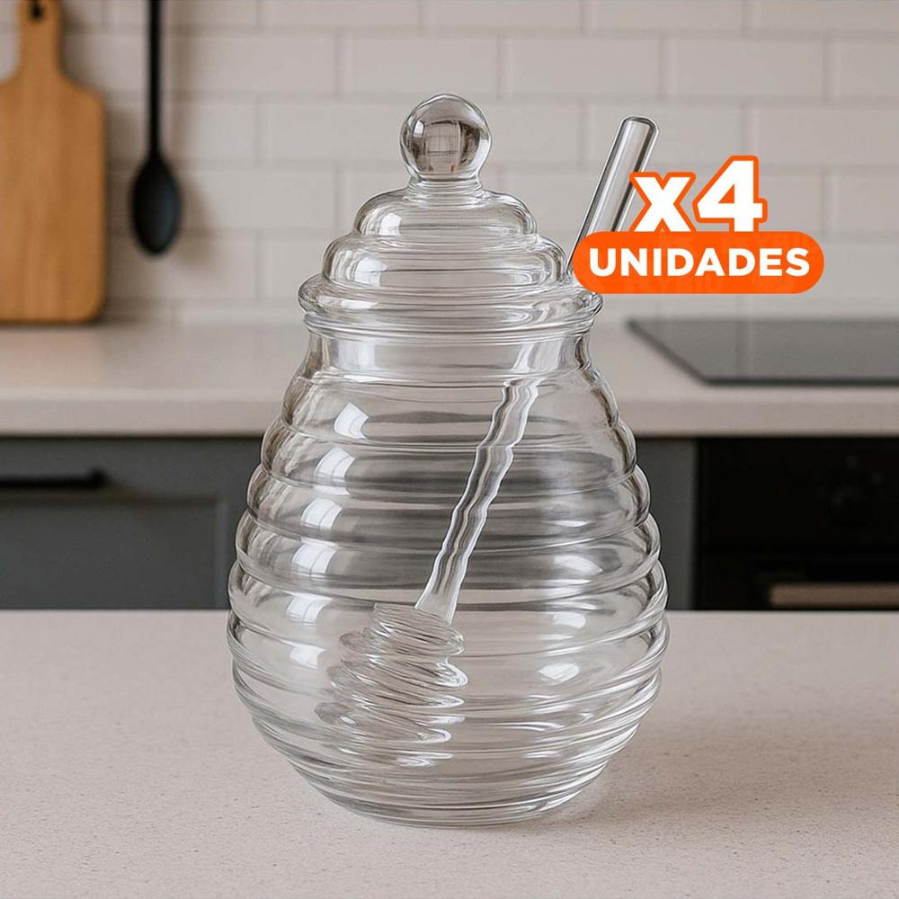 Pack4 Recipiente para Hogar en Vidrio 450ml con Palo de Miel YRegalo Sticker