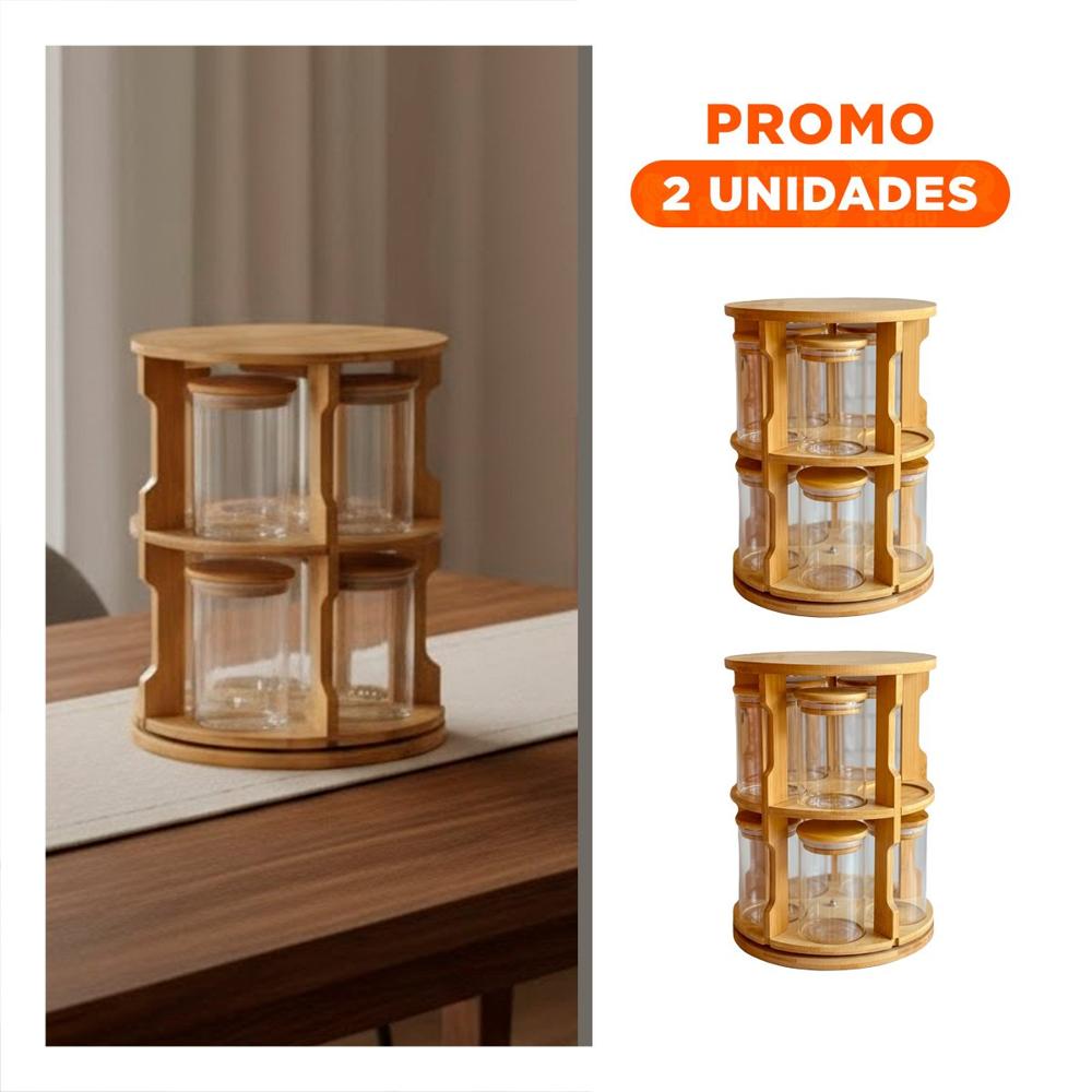 Pack2 Condimentero Giratorio con 10 Frascos de Vidrio para Mesa de Cocina YRegalo Sticker