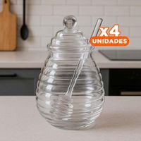 Pack4 Recipiente 450ml en Vidrio para Mesa con Palo de Miel YPapel Regalo