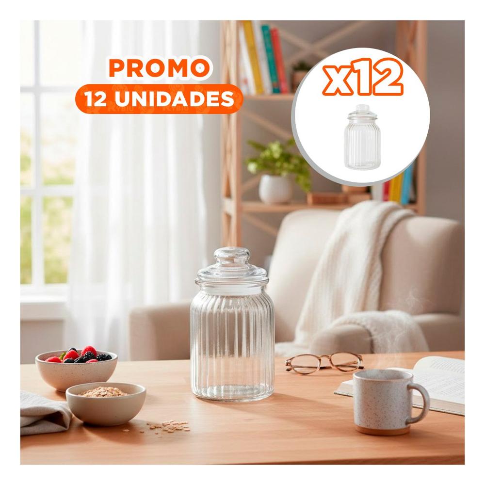 Pack12 Botella de Vidrio 1020ml Transparente con Rayas para una Tarde de Paz YRegalo Sticker