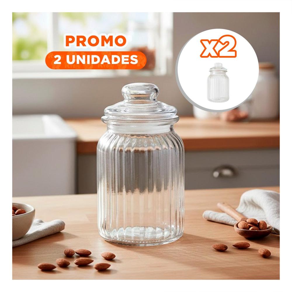 Pack2 Frasco de Vidrio 1020ml Transparente a Rayas para un Cafe muy Intenso