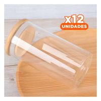 Pack12 Bote Hermetico de Vidrio 700ml Transparente con Tapa Madera Y Papel Regalo