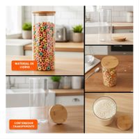 Tarro de Vidrio Circular 700ml Transparente con Tapa Madera Hermetica Cocina Y Ligas Regalo
