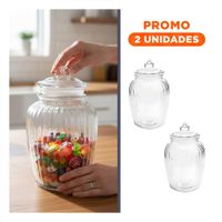 Pack2 Vaso contenedor de vidrio con tapa chupon 24x14 cm transparente a rayas Y Regalo Sticker