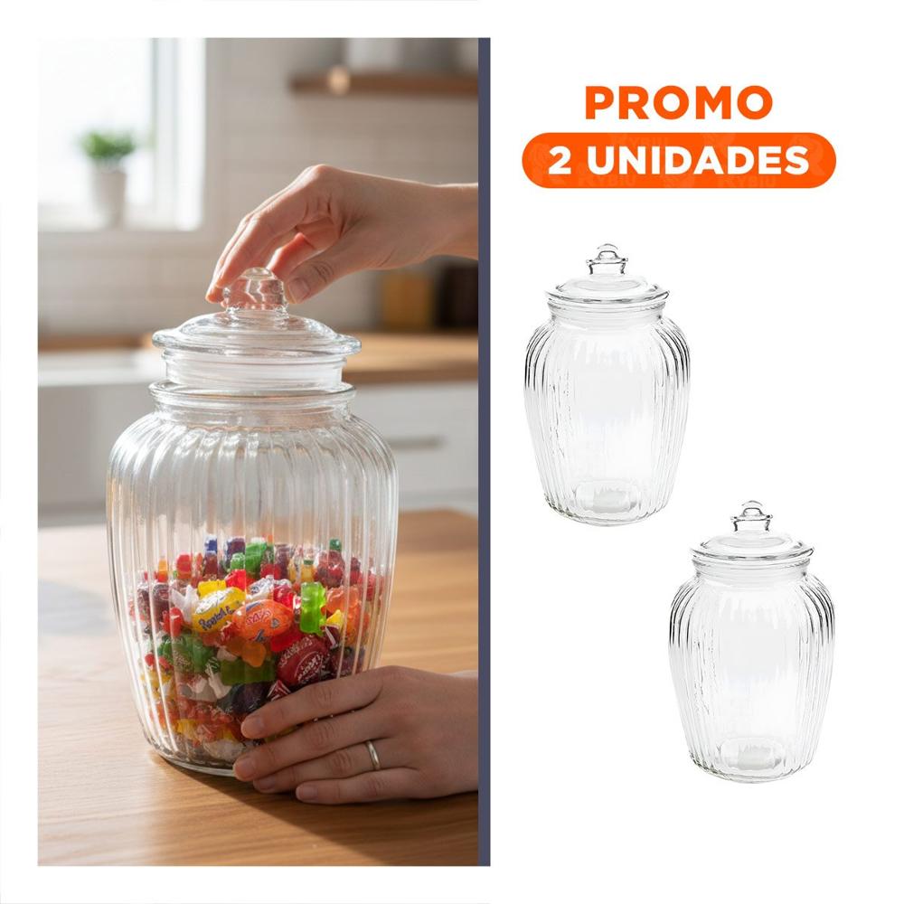 Pack2 Vaso contenedor de vidrio con tapa chupon 24x14 cm transparente a rayas Y Regalo Sticker