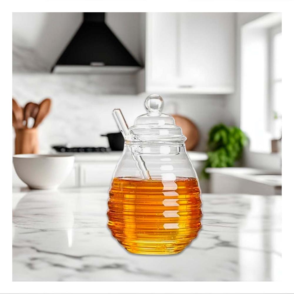 Frasco para Miel 450ml en Vidrio con Palo de Miel para Cocina Organizada