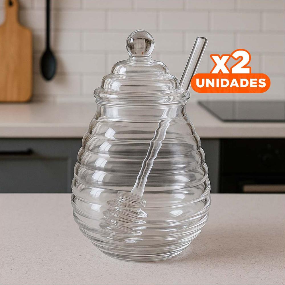 Pack2 Contenedor 450ml con Palo de Miel en Vidrio para Cocina YPapel Regalo