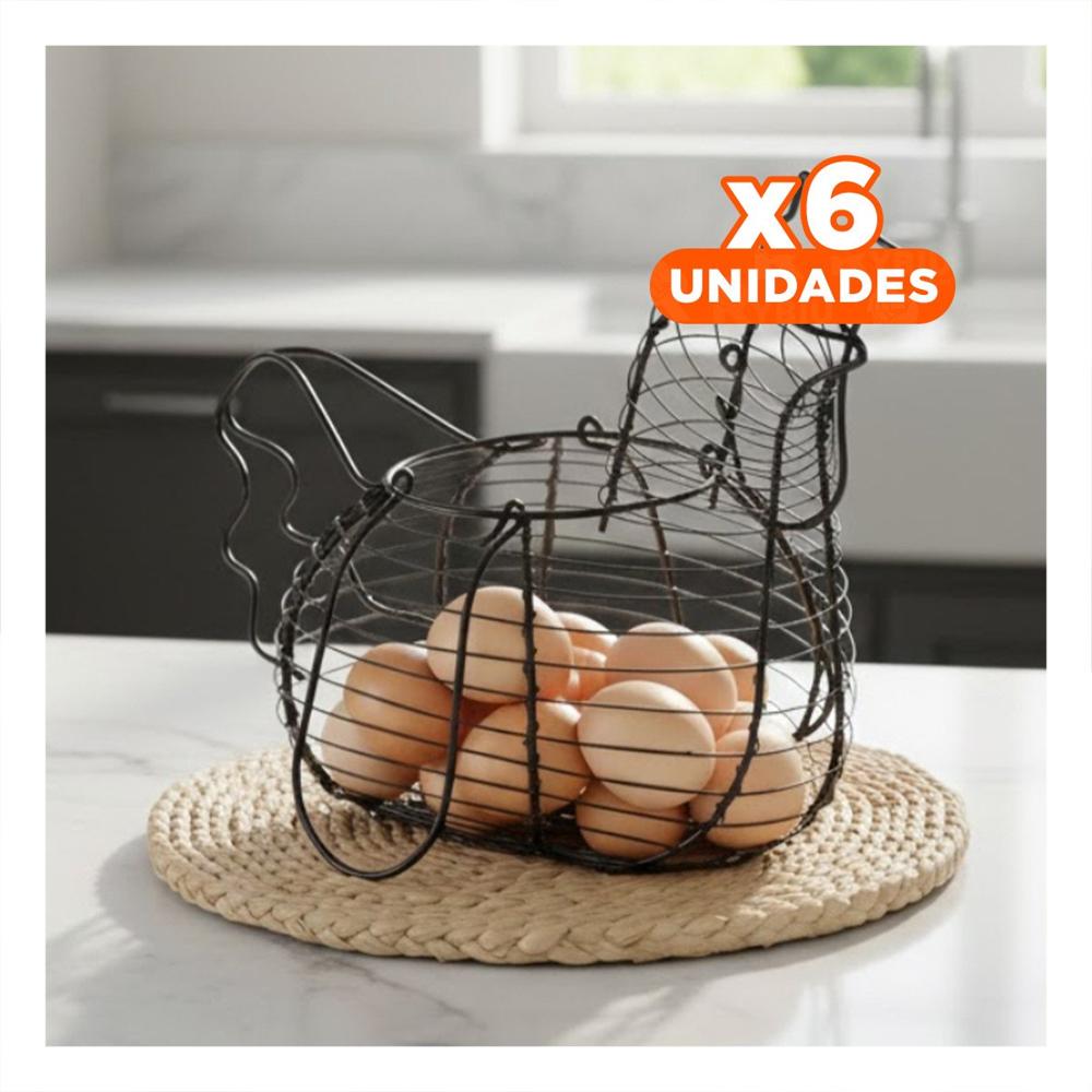 Pack6 contenedor para Huevos con Asa Negro Decorativo con Gallina Cocina