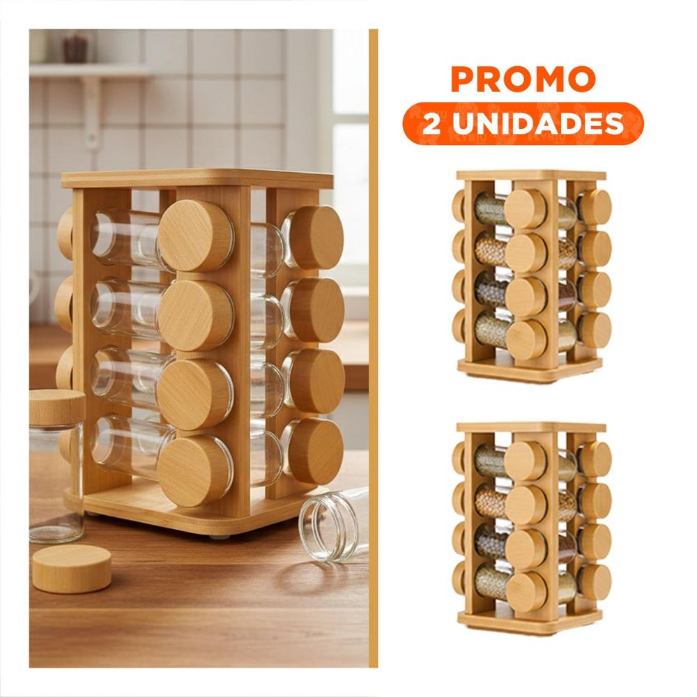 Pack2 Porta Condimentos para 16 Especias con Estilo Natural en Madera YRegalo Sticker