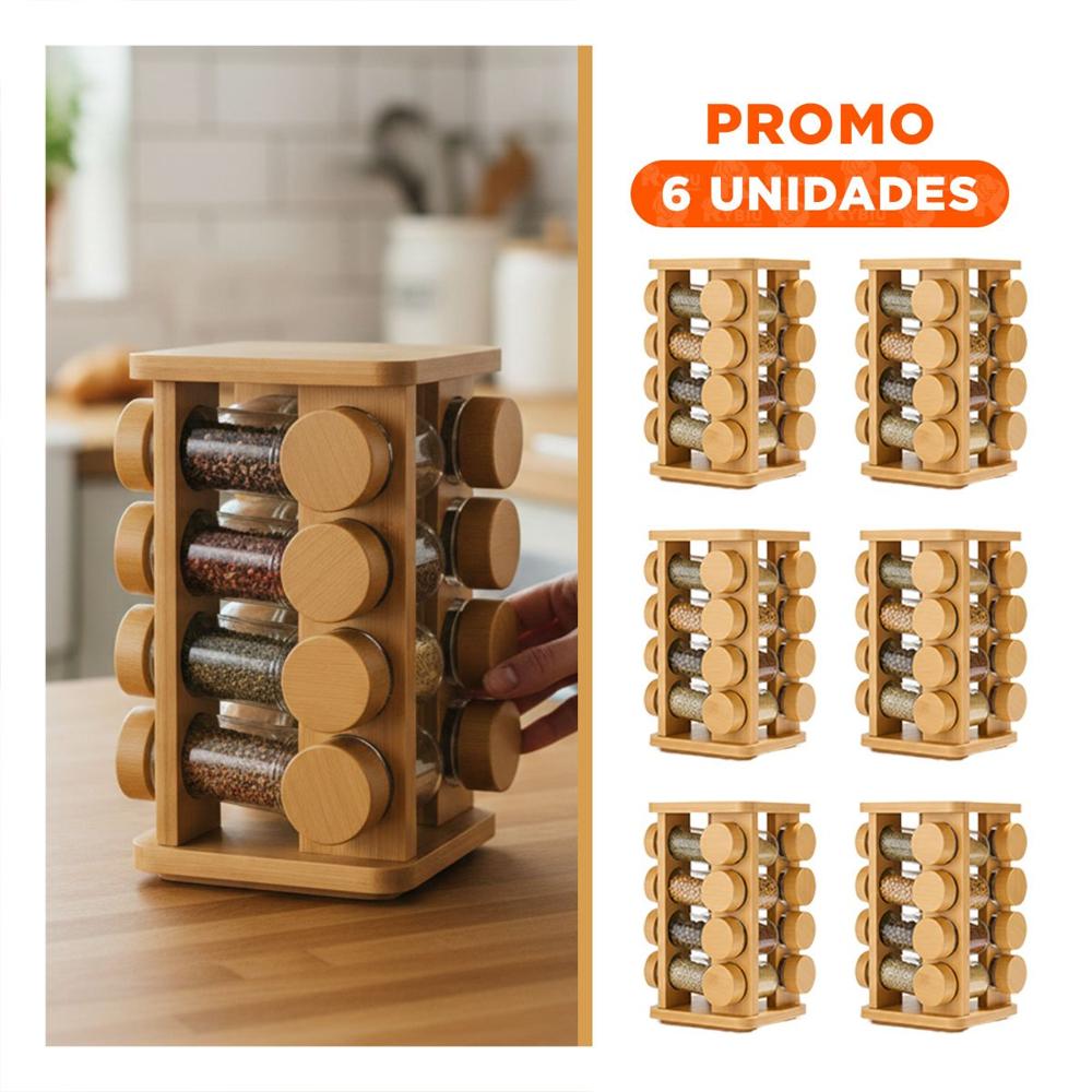 Pack6 Estacion Funcional para Especias con Base de Madera YRegalo Sticker