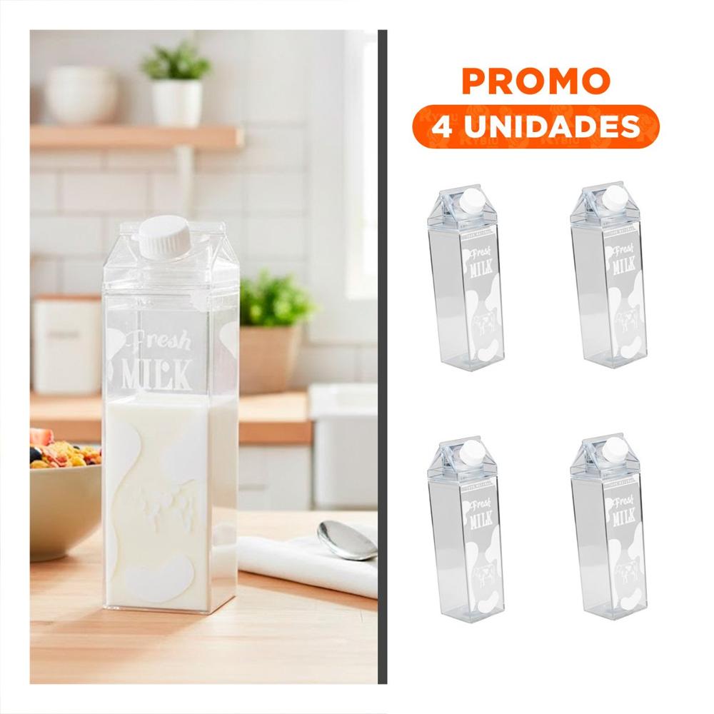 Pack4 Botella de Leche Blanco Transparente 1L para un Desayuno con mucha Gana