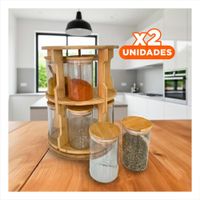Pack2 Especiero Circular de Madera Giratorio con 10 Frascos y Diseño Elegante