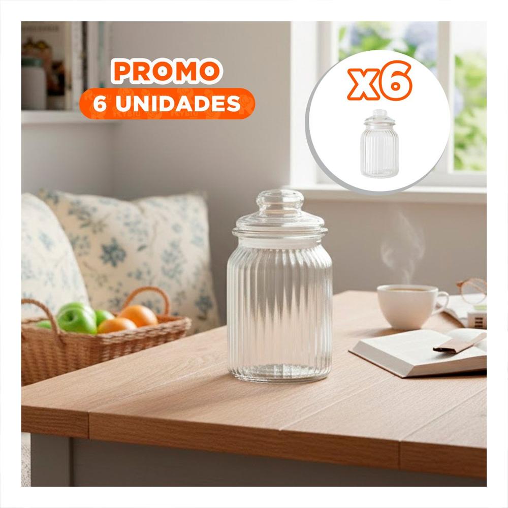 Pack6 Envase de Cocina 1020ml Transparente a Rayas para el Orden de Harina YPapel Regalo