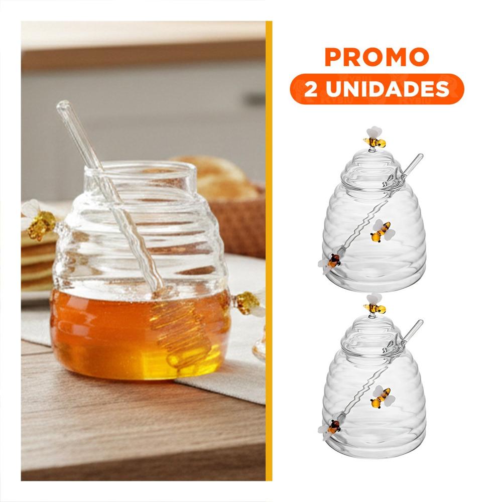 Pack2 Envase Mielero Transparente con Detalle de Abejas para Cocina Y Regalo Sticker